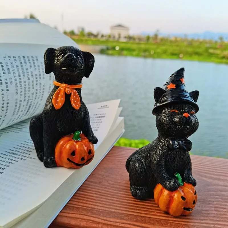 

Halloween Magic Black Cat Sculpture Lawn Gnome Figurine Desktop Craft Horror Statue Home Garden Yard Carnival Holiday Decor Gift