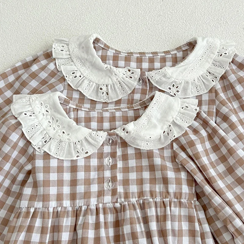 Spring Autumn Kids Baby Girls Long Sleeve Sweet Doll Collar Plaid Princess Dress Kids Baby Girls Dress Children Clothes Dress