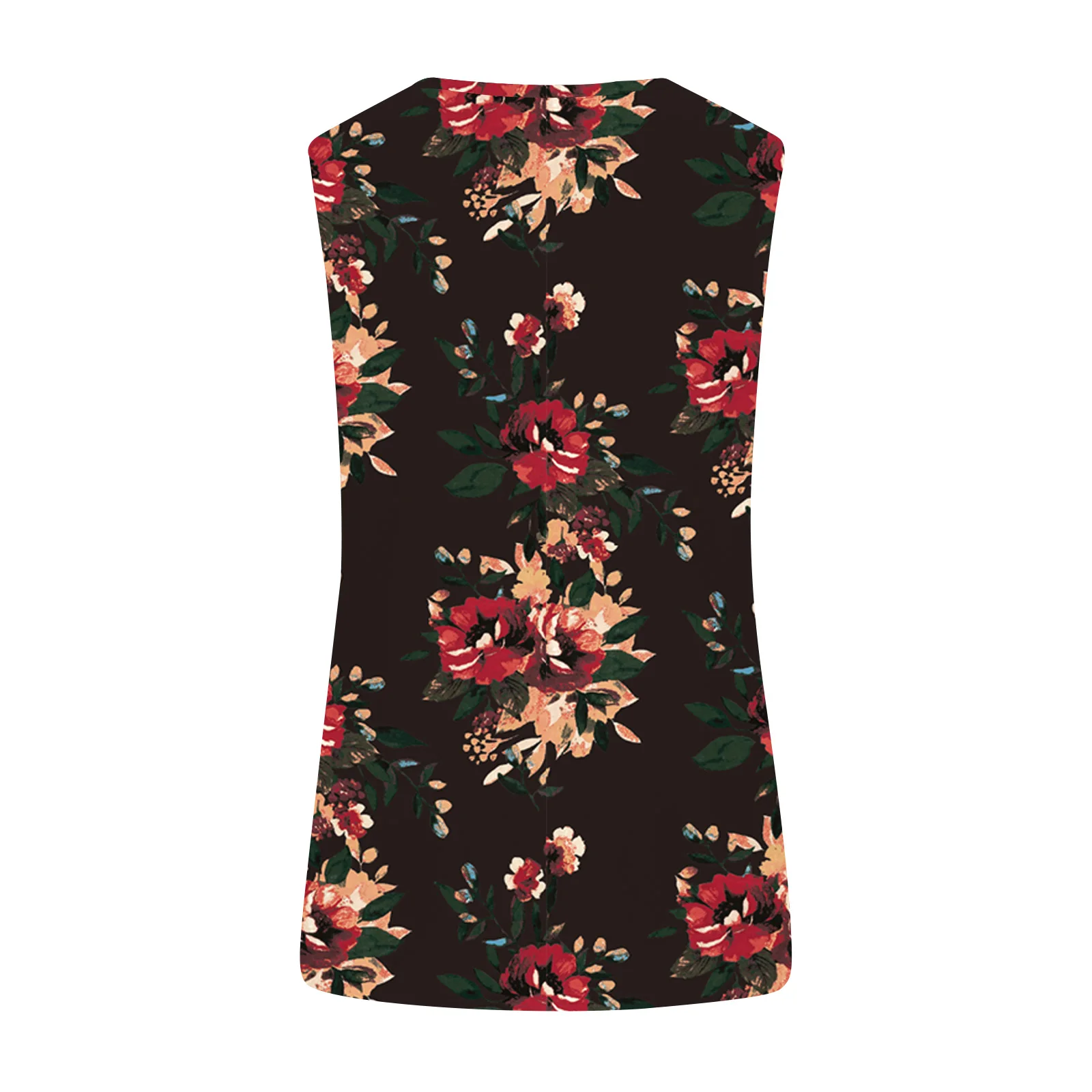 Débardeur sans manches pour femmes, Base noire, imprimé Floral vibrant, col rond, ourlet torsadé, coupe décontractée, mode quotidienne