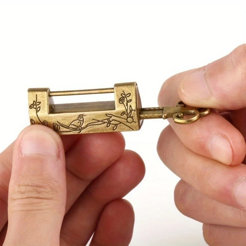 2set Chinese Vintage Antique Locks Old Style Lock and Key Excellent Brass Carved Word Padlock