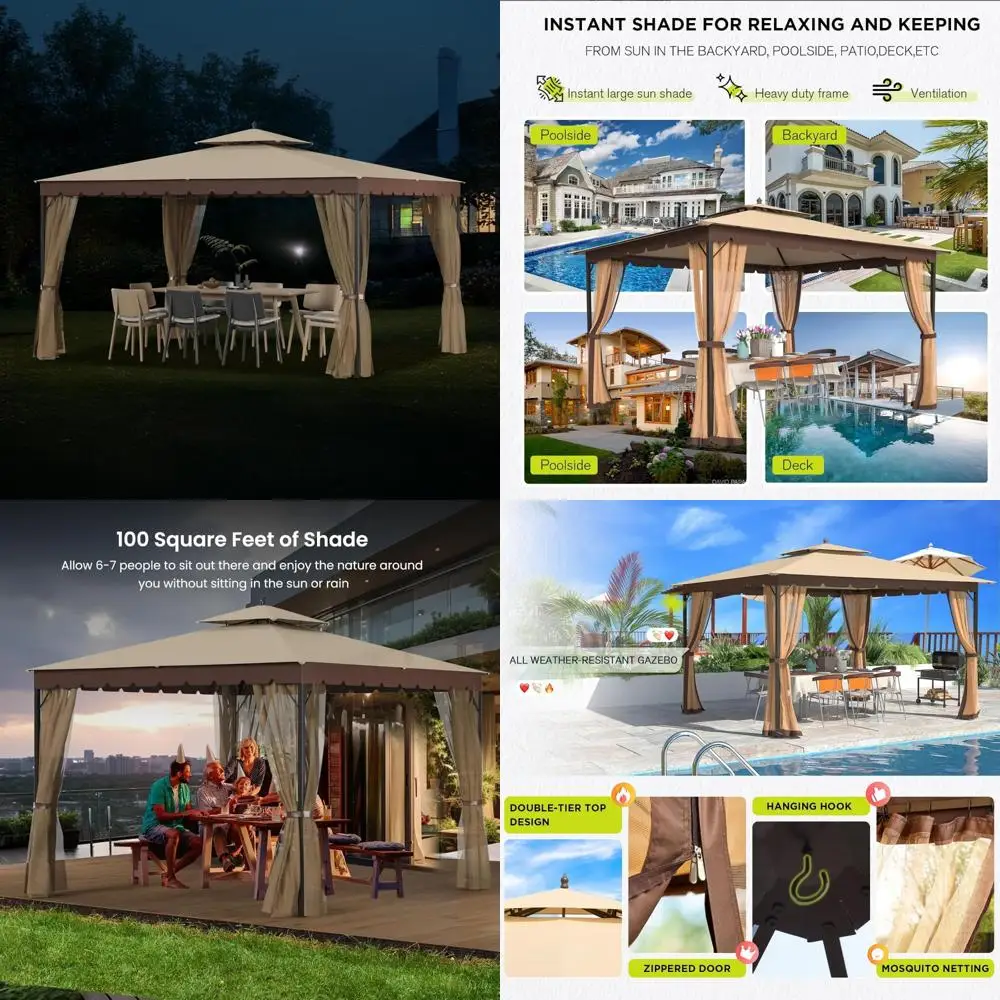 

Sturdy Metal Outdoor Patio Gazebo with Mosquito Netting - Heavy Duty 10x10 Canopy Double Air Roofs for Enhanced Outdoor Living