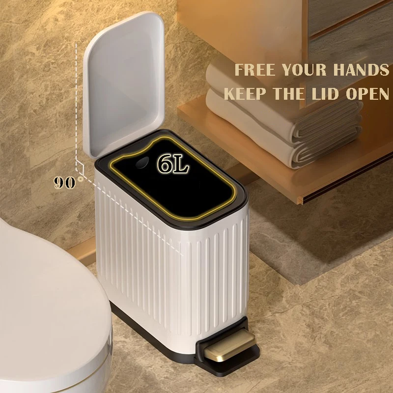 6L stainless steel gold foot pedal light luxuary trash can, embossing narrow trash can, bathroom bedroom office hotel home