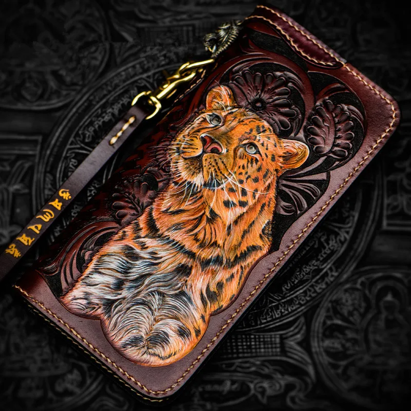 Reservation Handmade Women Leopard Wallet Purses Long Wallets Clutch Genuine Leather Men Purse Valentine\'s Day Gife