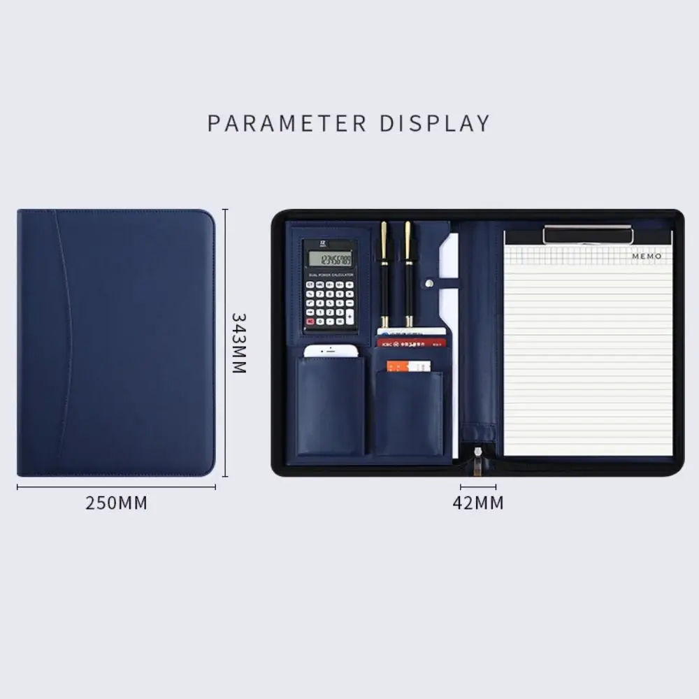 بو الجلود A4 مجلد ملفات سستة إغلاق حامل البطاقة A4 سستة حقيبة مع قلم حاسبة إدراج اجتماع مذكرة كتاب المدرسة #5