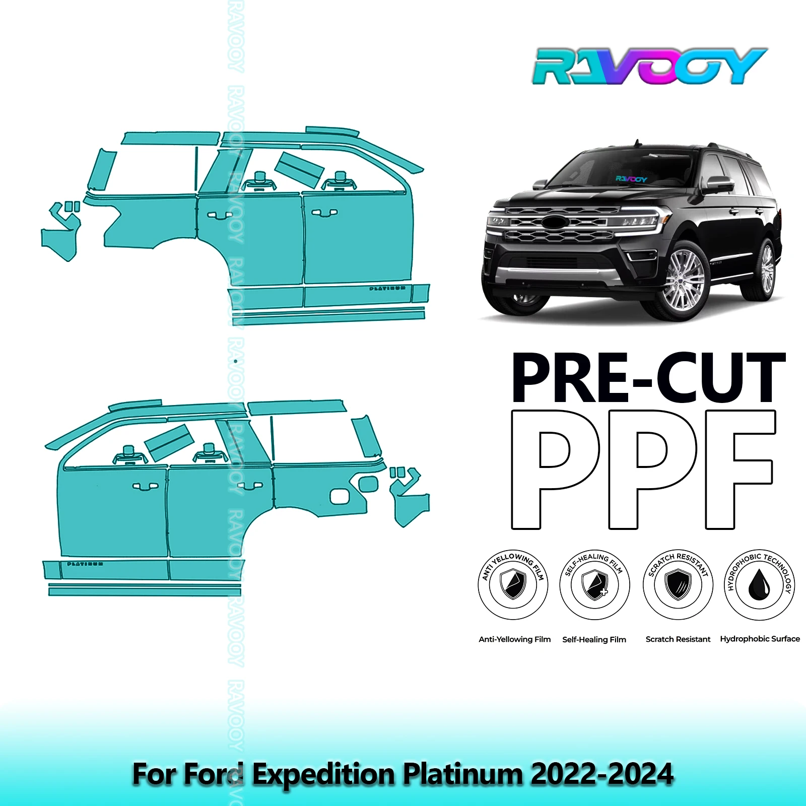 

For Ford Expedition Platinum 2022-2024 8.5mil Clear Matte Pre-Cut PPF Door & A/B Pillar Kit TPU Paint Protection Film Set