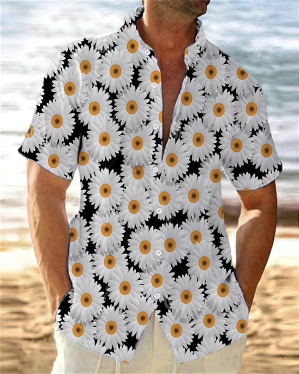 2023 New Summer Men\'s High Quality Short Sleeve Single breasted Shirt Creative Flower Print Pattern Designer Casual Beach Top