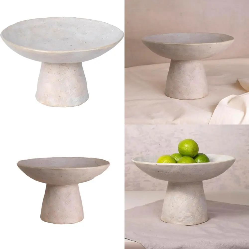 

Большая чаша на подставке из керамогранита - Декоративная ваза для фруктов, подставка для ключей для прихожей или кухонного острова - Матовая отделка, декор в стиле французского кантри