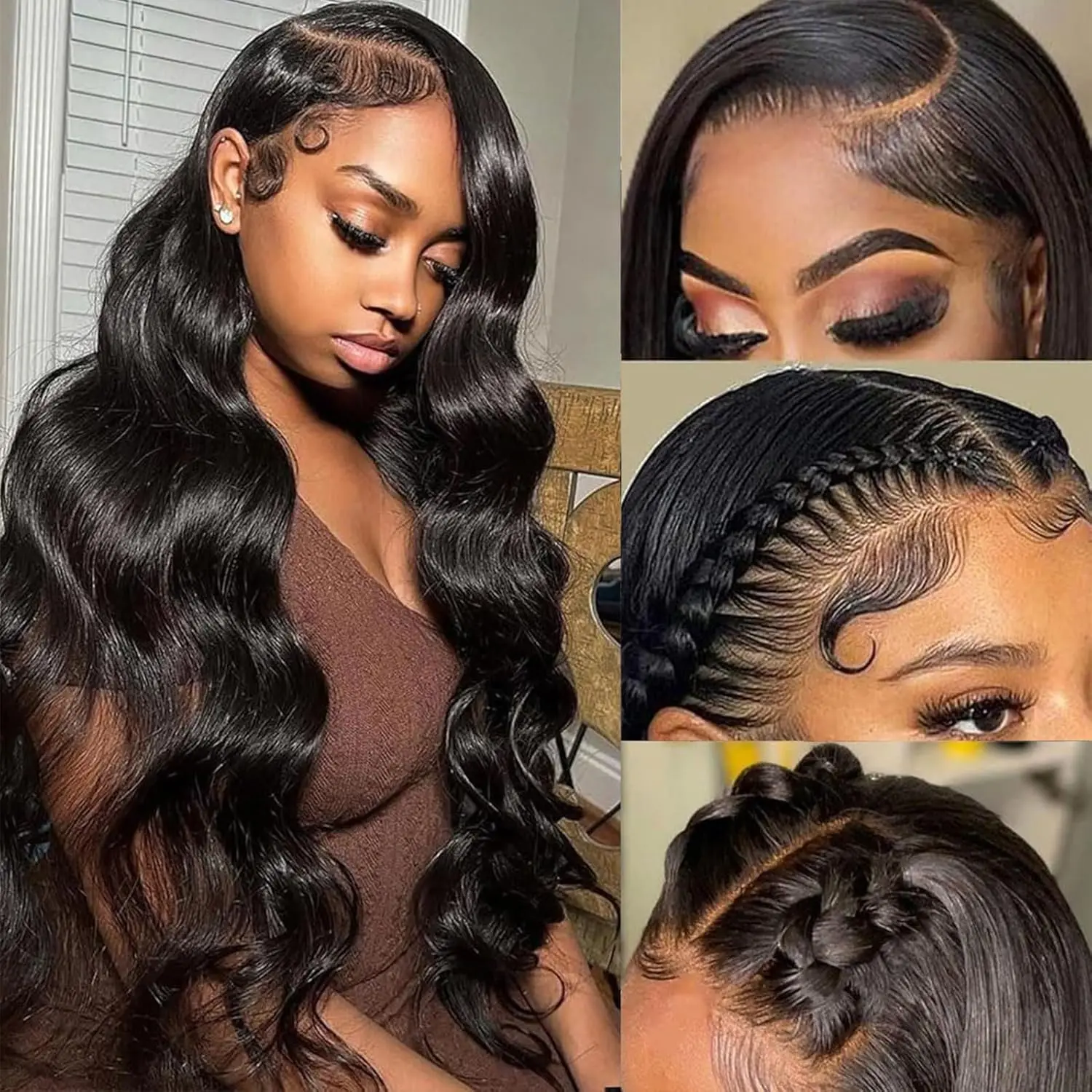 200 Density Natural Black & Grey Body Wave 13*4 Lace Frontal Wigs Transparent Lace Front Human Hair Wig Pre Plucked For Women