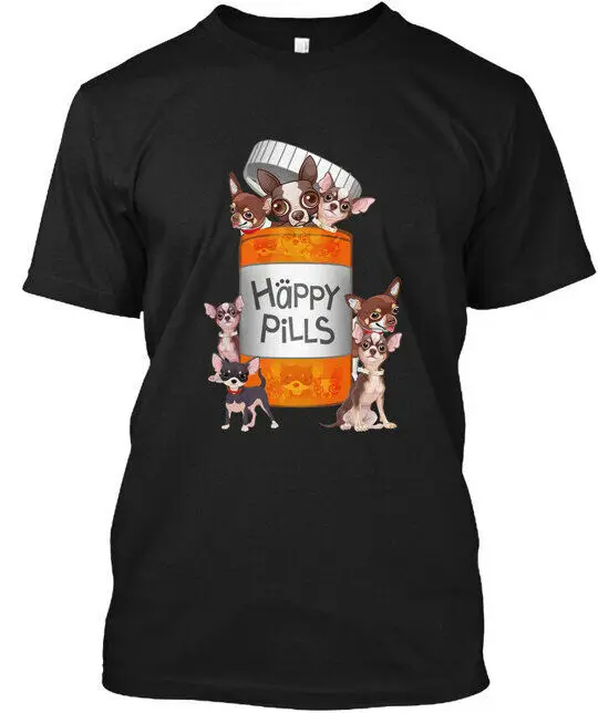 Happy Pills Chihuahua Dog T-Shirt S To 5XL Crew Neck For Men Women