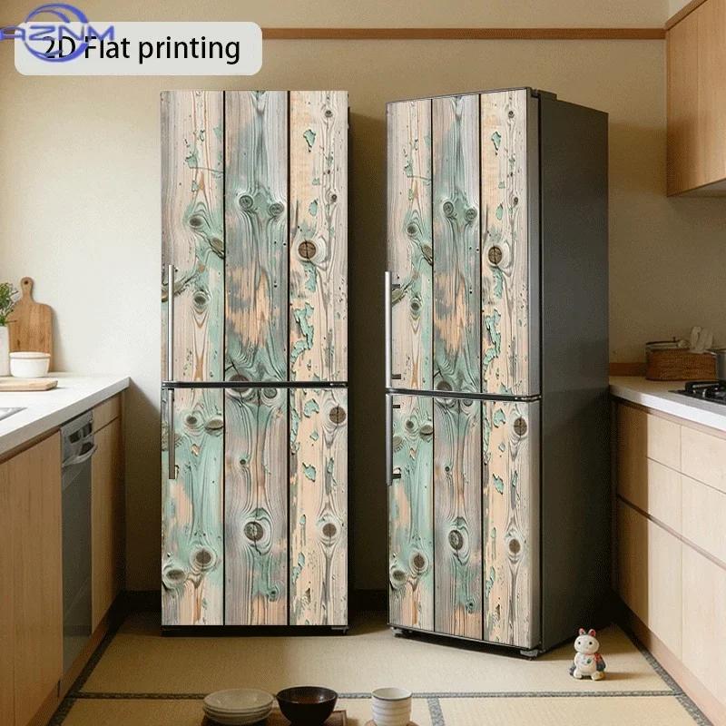 2D Flat Printing]1pc [23.62×70.87 inch ] Wood Grain Mottled Green Marks Theme Kitchen Home Decoration Wallpaper Self-Adhesive