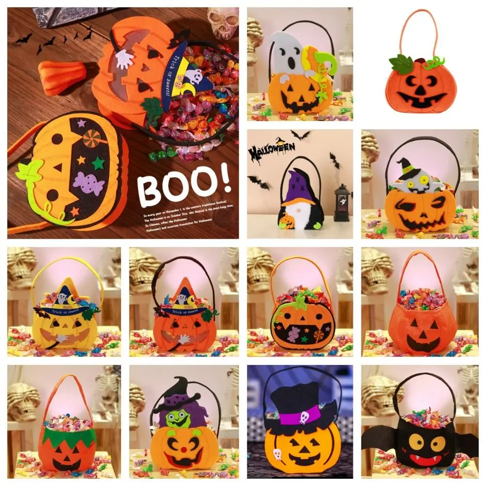 Cute Non-woven Halloween Wool Felt Bag Gifts Pouch Trick or Treat Pumpkin Candy Bucket Tote Bags Handbag Kids