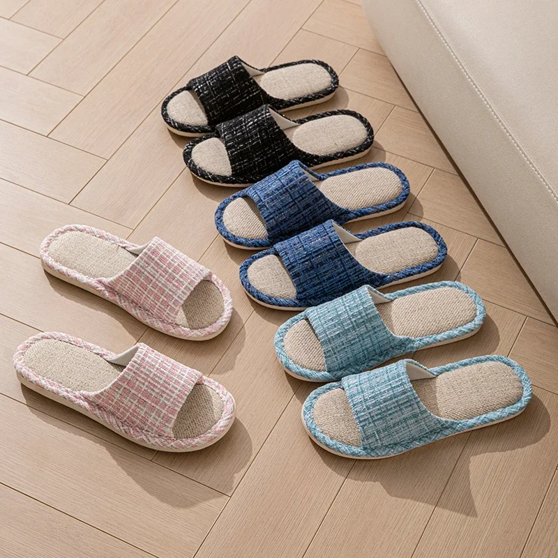 شبشب كتان للفصول الأربعة للنساء للاستخدام الداخلي والمنزل غير قابل للانزلاق ونعل ناعم صامت ماص للعرق ومزيل العرق للمنزل #2