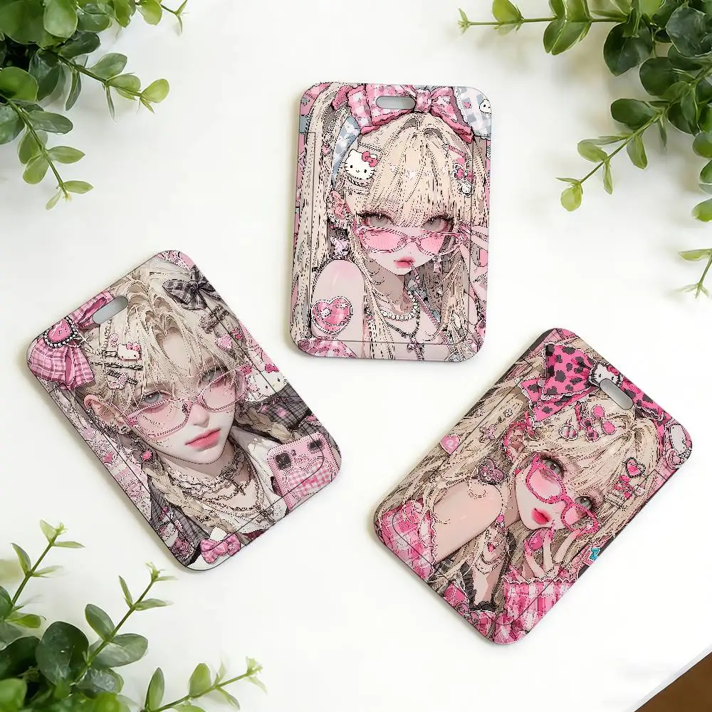 

SRO Cartoon Anime Pink girl ID Card Holder Neck Strap Pendant Door Holder Lanyards Keychain Work Credential Case Gift