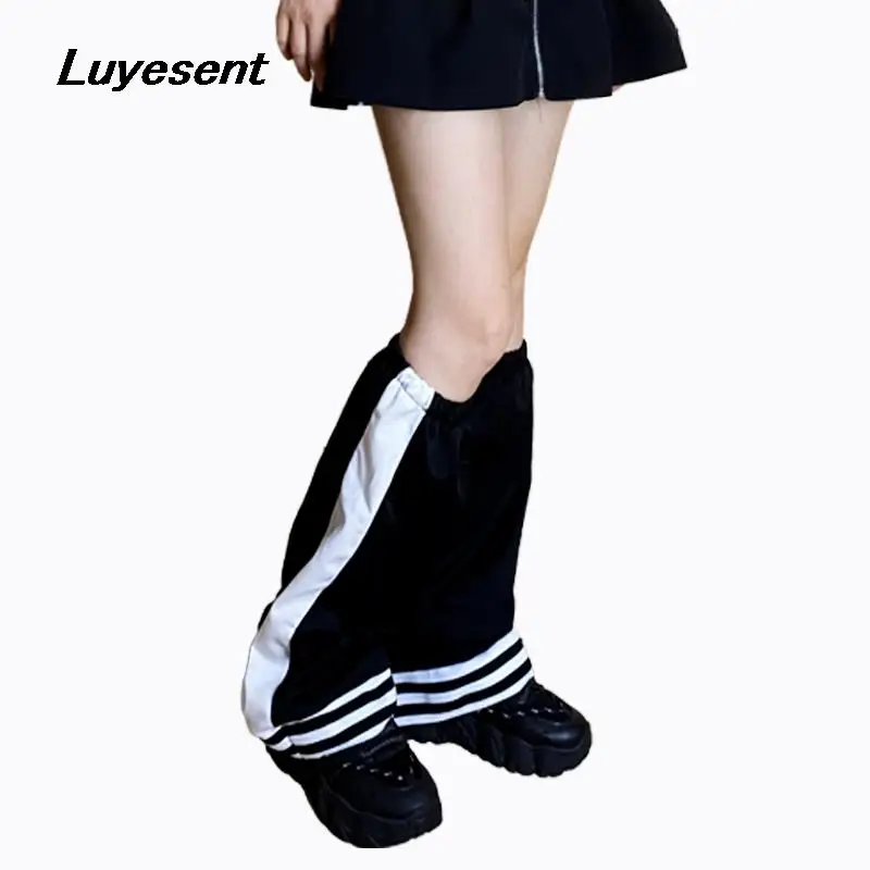 

Female Casual Chinese Student Leg Warmer Lady Contrast Color Calf-length Street Sock Black Vintage Foot Cover Sport Leg Warmers