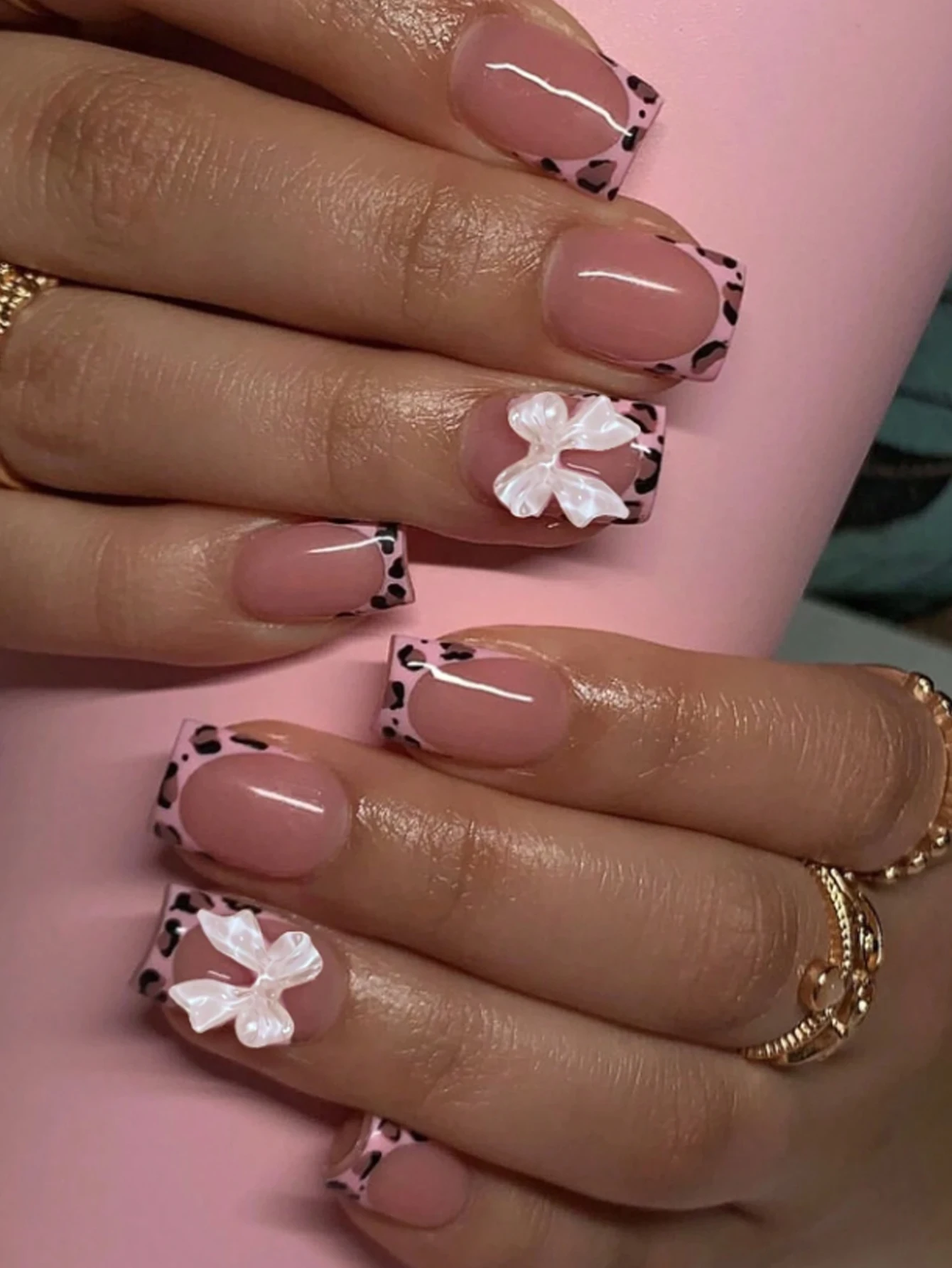 10 Uds. De uñas postizas cortas cuadradas francesas con lazo blanco, juego de uñas postizas de cubierta completa, 1 lima de uñas y 1 Kit de pegatinas de pegamento para uñas