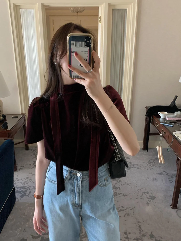 Camiseta de terciopelo ort Sve para mujer, ropa interior holgada ajustada con cuello alto, diseño de otoño e invierno, Top coreano Sle