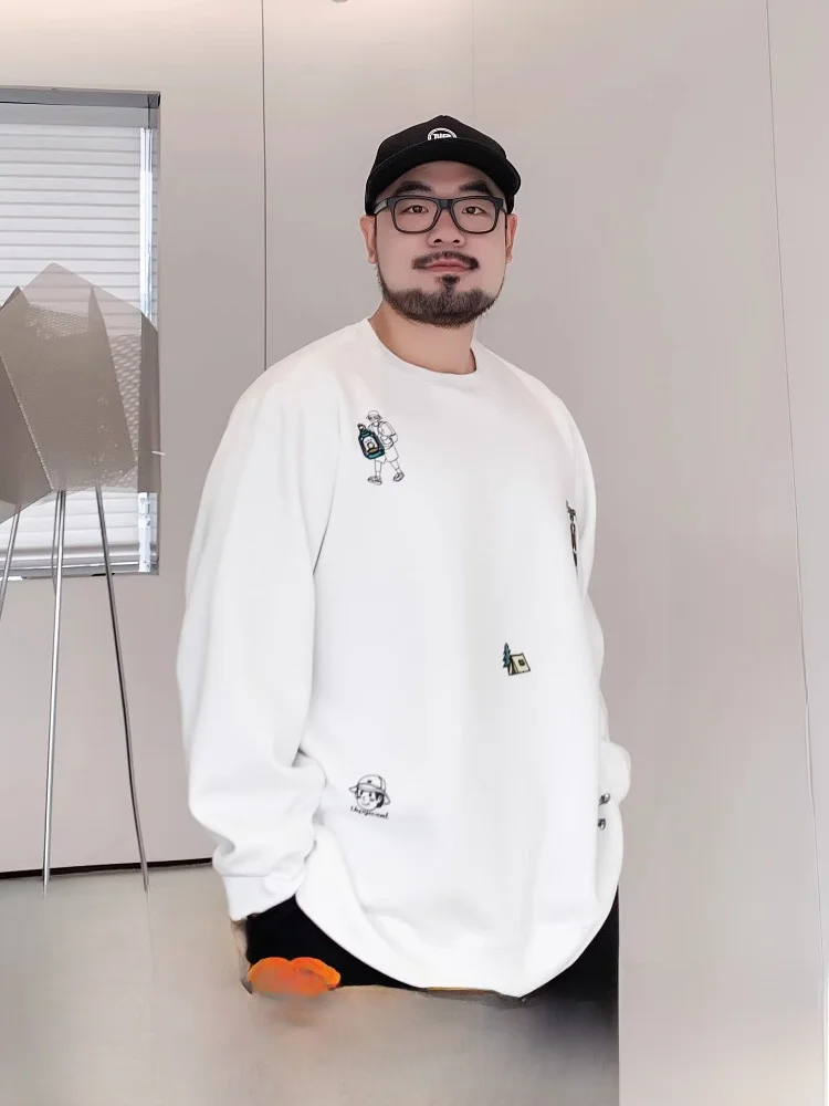 

Loose Casual Long Sve Hoodie for plus Size Men Comfortable Cotton Polyester Blend round Ne Sweatirt Trendy Streetwear