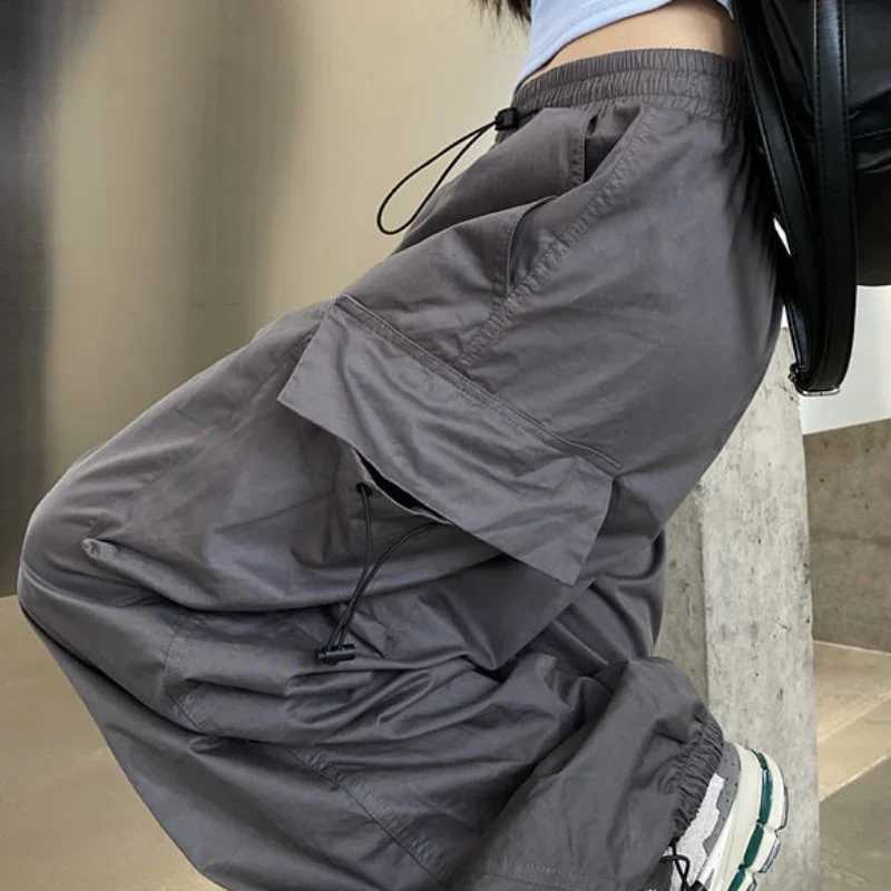 السراويل النسائية الفضفاضة الرجعية مريحة الإناث الصلبة Harajuku الشارع BF شيك جيوب غير رسمية عالية الخصر Ins للجنسين العصرية الخريف نمط البضائع