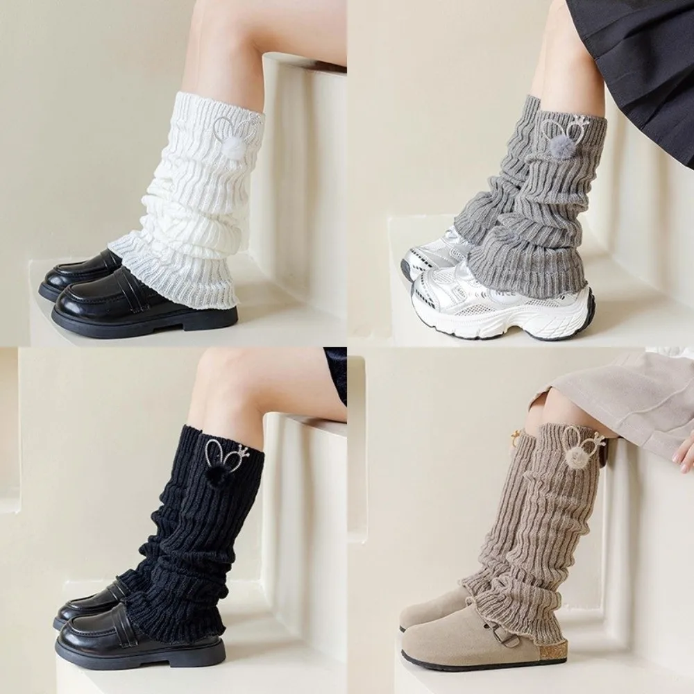 

Cute Rabbit Ear Leg Warmers Socks Soft Cotton Ruffles Children Pile Sock Knitted Children's Long Socks Warm Leg Cover Kids