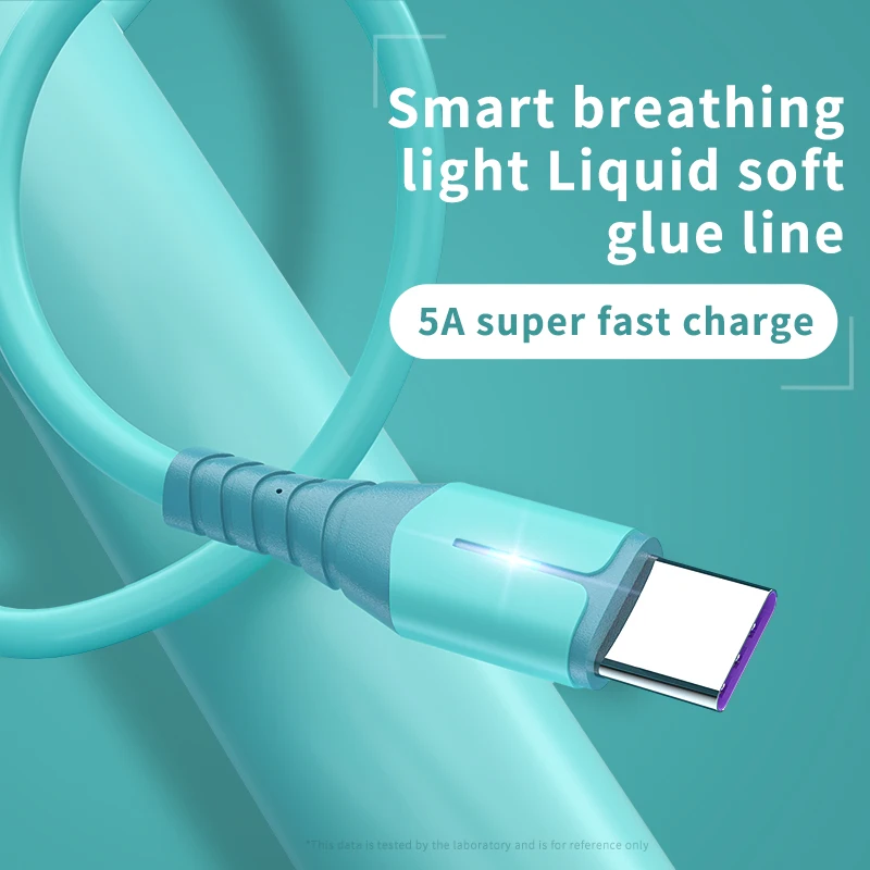 Type C Cable 5A Liquid Silicone Fast Charge Cable LED Indicator Data Cord For iPhone Samsung Phone Charger Wire Micro USB Cable