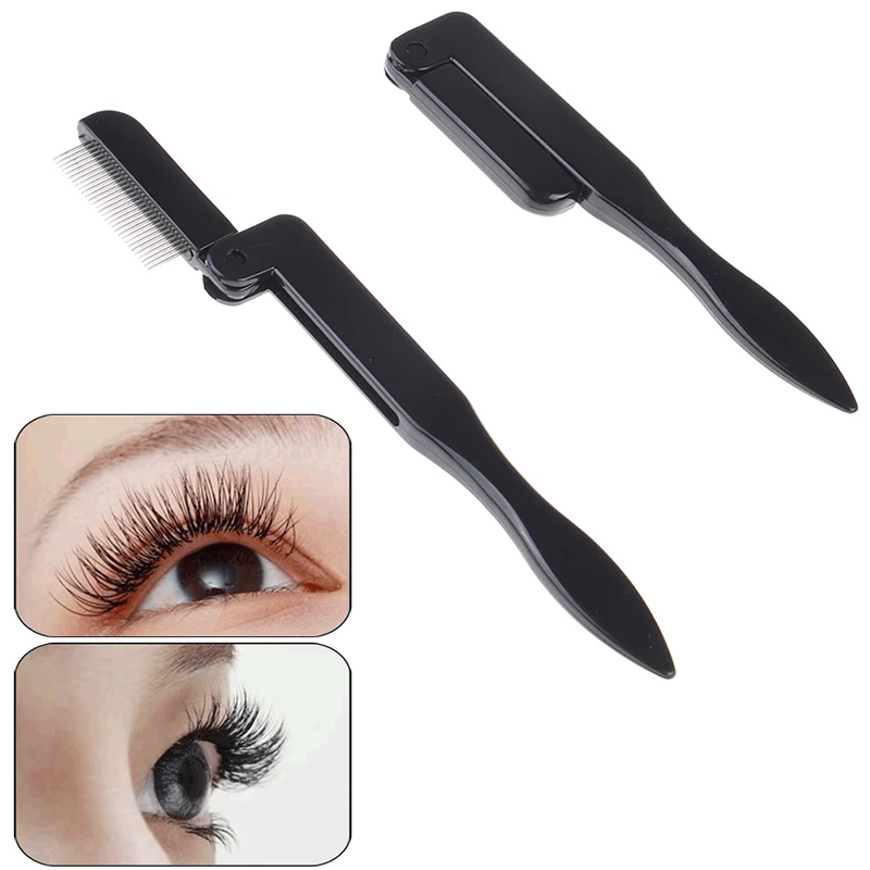 New-Foldable Eyelash Comb Metal Eyebrow Brush Tool Mascara Separator Lash Curl Black