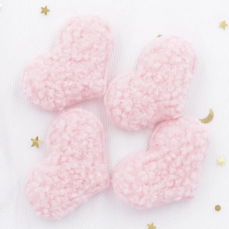 12Pcs Upscale Teddy Plush Padded Patches Soft Heart Appliques for Crafts Clothes Sewing Supplies DIY Hair Clips Accessories