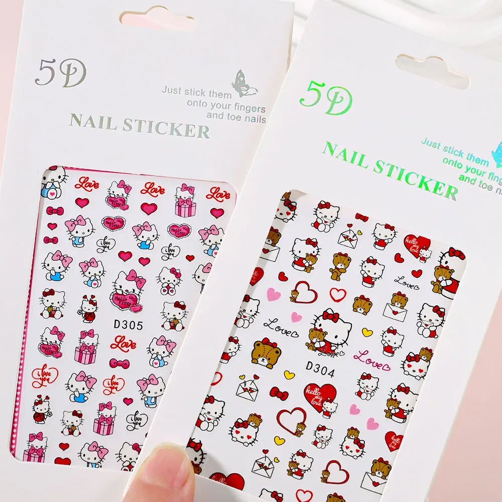 1Pc Sanrio Hello Kitty Adesivi per unghie Simpatico cartone animato Fiocco rosa Kitty Cat Design Slider Decalcomanie Adesivo Anime fai da te Accessori per nail art