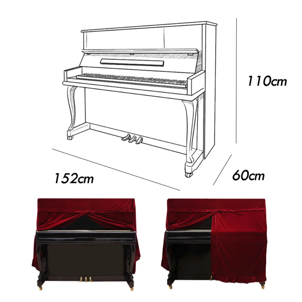 Velvet Piano Cover Full Cover Upright Piano Dust Protection Cover Home Musical Instrument Accessories Decorations