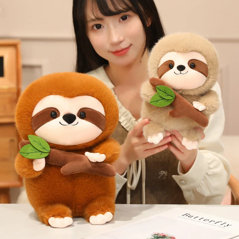 Cartoon Simulation Fluffy Sloth Plush Toy Cute Stuffed Animals Sloth Hug leaves Plushies Doll Anime Soft Kids Toy for Girls Gift