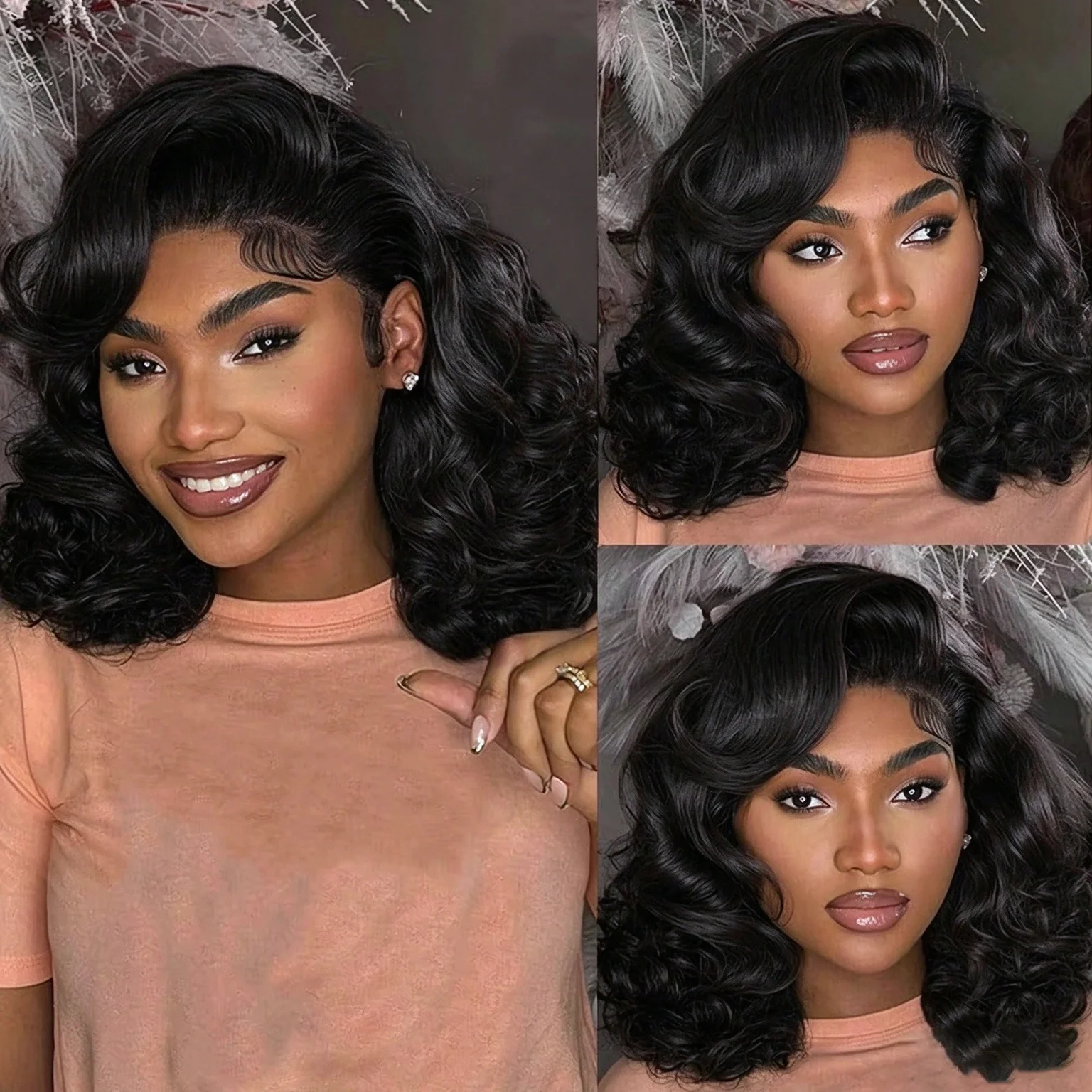 250% Density Body Wave Short Bob Wigs Human Hair 13x4 Transparent Lace Frontal Human Hair Wig 4x4 Lace Closure Bob Wig For Women