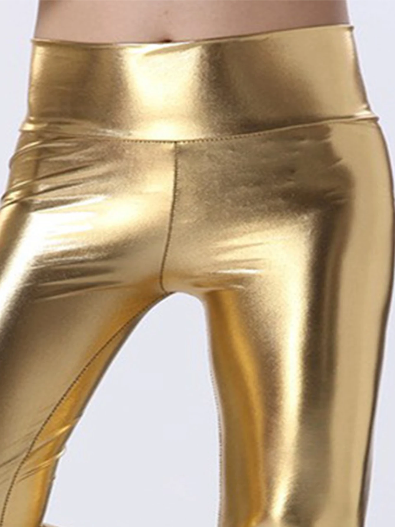 New Fashion PU Bright Leather Women High Waist Small Feet Pants Women Gold Leather Pants Waist Solid Color Leggings Women