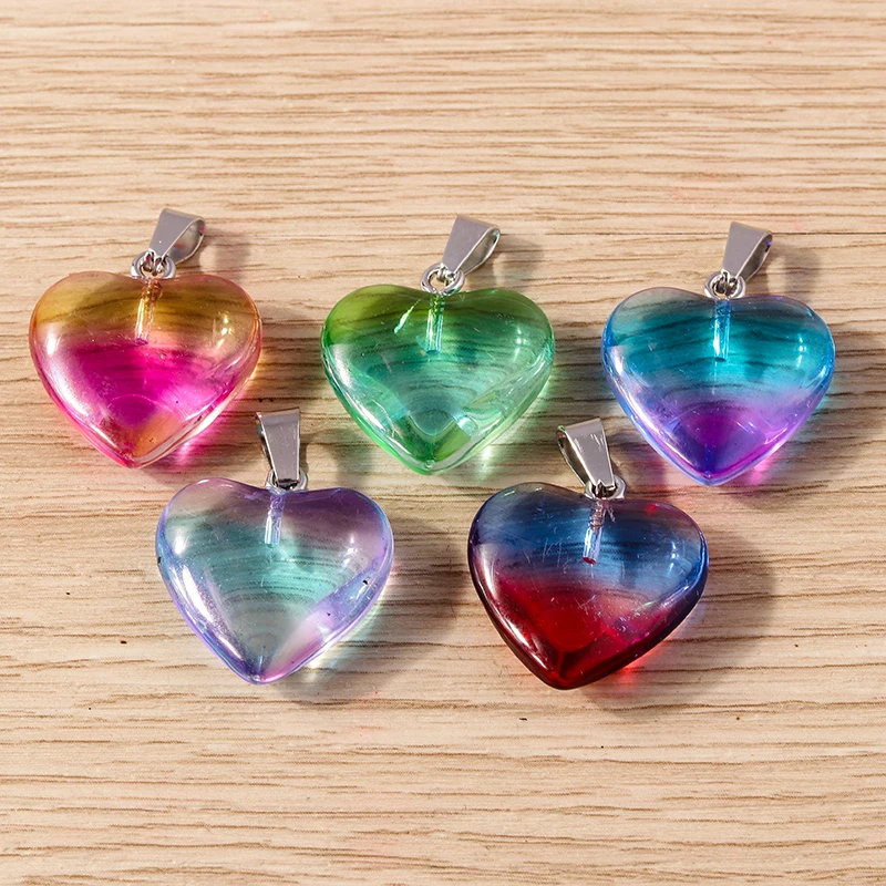 5 Stück 20 x 30 mm Mix süße bunte Liebes-Herz-Charms-Anhänger für Schmuckherstellung, Tropfen-Ohrringe, Halsketten, DIY-Bastelzubehör – Detail 6