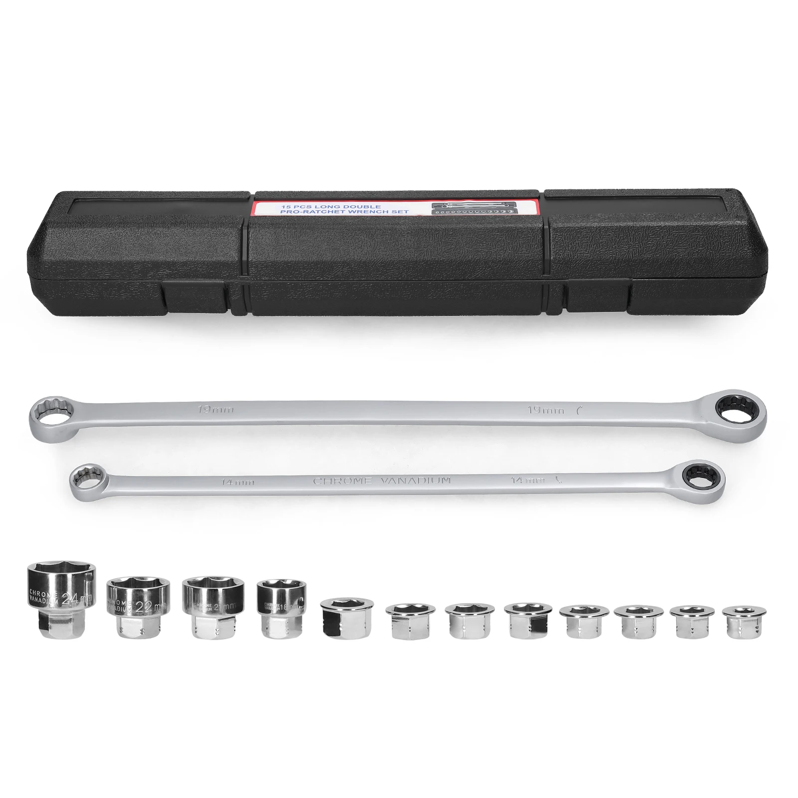 

15in1 Adjustable Ratchet Wrench Kit Chrome Vanadium Steel Torque Wrench Socket Set For Car Repair Hand Tools