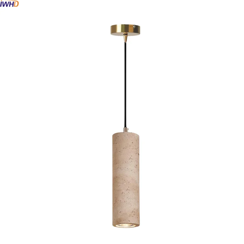 

IWHD Yellow Travertine LED Pendant Lamp E27 Bulb Dining Room Kitchen Wire Adjustable Hanging Lights Fixtures Lustres De Plafond