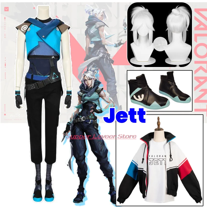 

Jett Game VALORANT Cosplay Cosplay Costume Adult Men Women Fantasy Jacket Coat Wig Battle Dress Shoes Fancy Carnival Party Suit