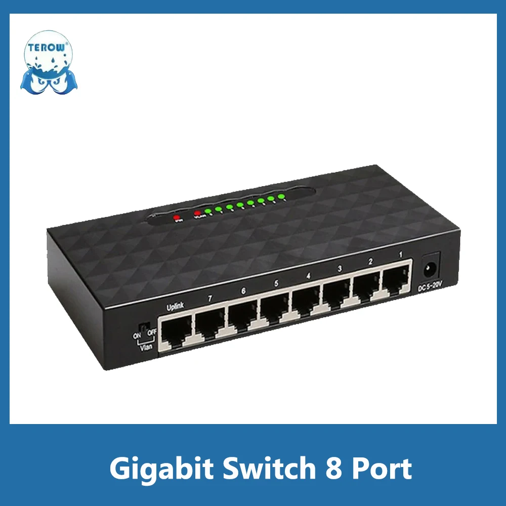 

Gigabit Switch 8 Port 1000mbps Network Switch Ethernet Smart Switch High Performance RJ45 Hub Internet Splitter for IP Camera