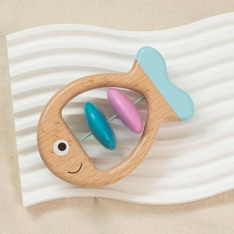 Baby Musical Bells Bright Color Design Wooden Rattle Cartoon Children Toy 15UB