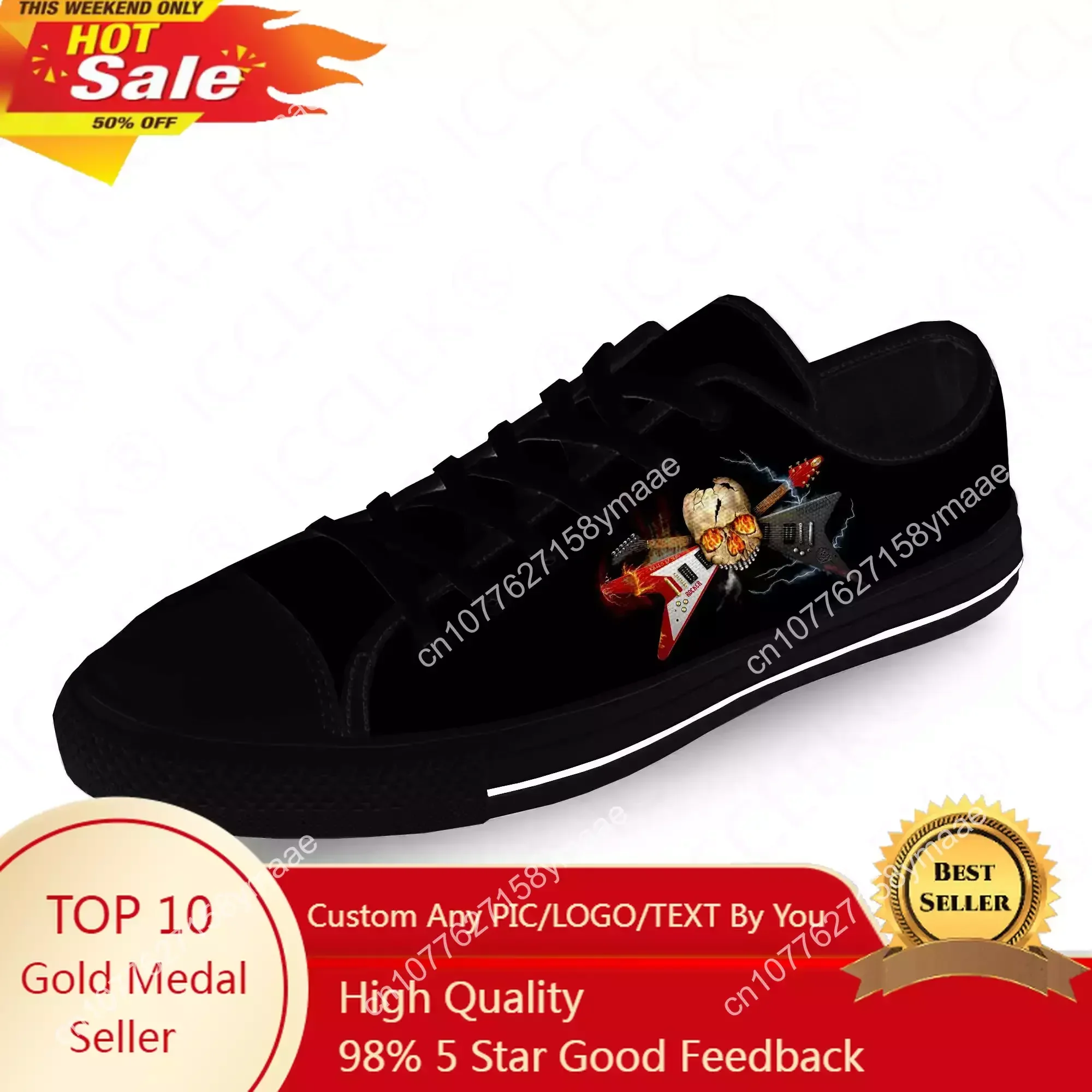 

Skull Guitar Flame Metal Rock Cool Casual Cloth Fashion 3D Print Low Top Canvas Shoes Men Women Lightweight Breathable Sneakers