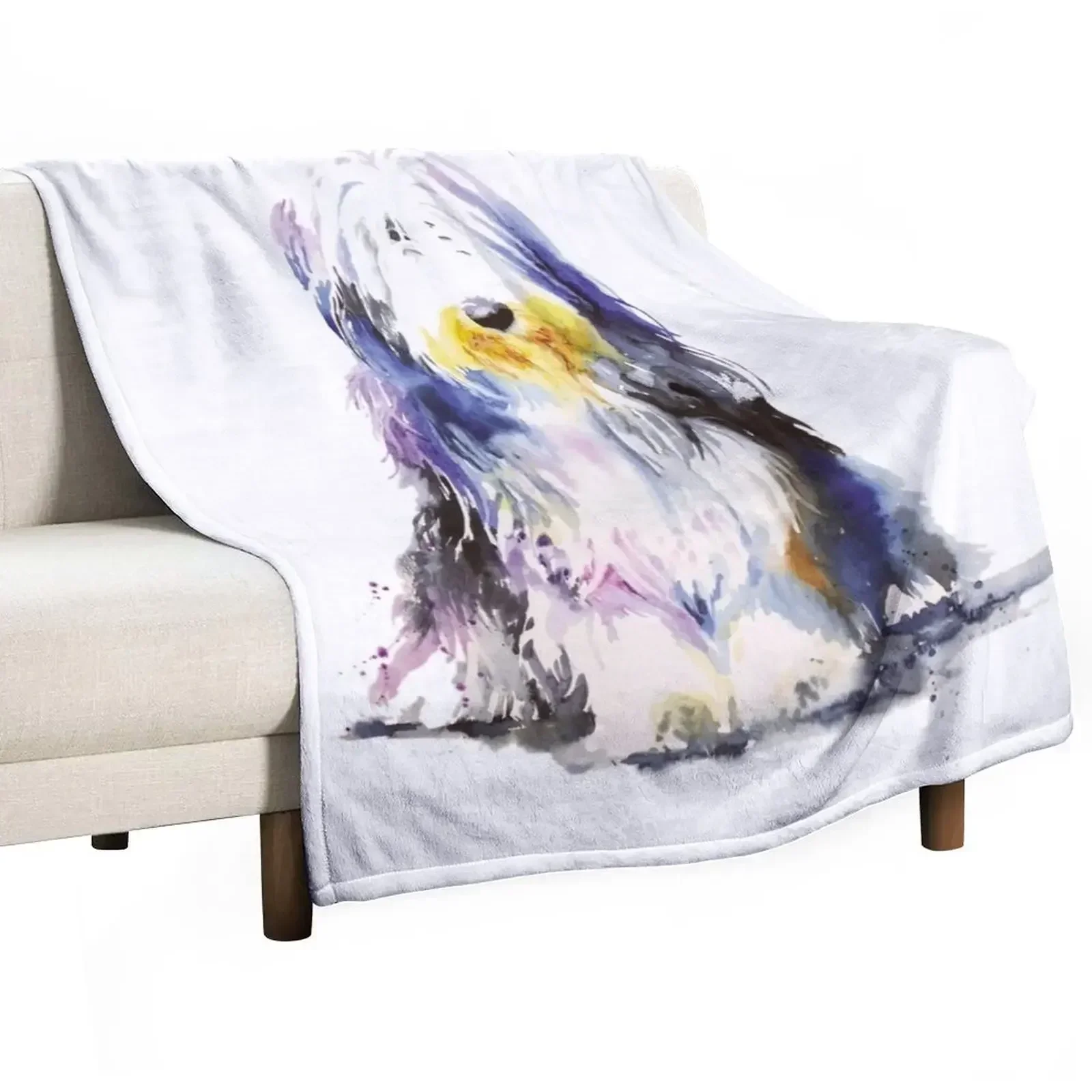 Bearded Collie Watercolour Throw Blanket Blankets For Sofas halloween Blankets