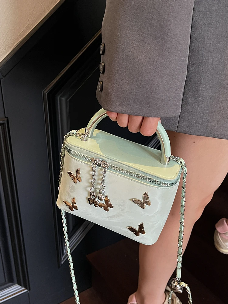 

Bow Square Women's Bag Summer New Korean High End Light Luxury Zipper Handbags Fashion Chain Casual Commute One Shoulder Bag