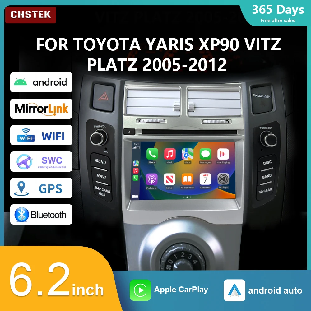 

Автомобильный радиоприемник CHSTEK 12 + 256G 360 Carplay, мультимедийный плеер для Toyota Yaris XP90 Vitz Platz 2005-2012 Android 13 Bluetooth GPS 4G