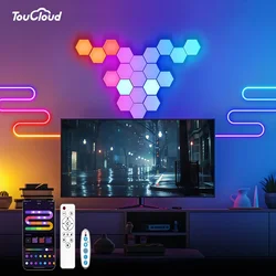 MeRGBW Intelligent Hexagonal Wall Lamp Color Changing Ambient Night Light Hexagonal DYI Music Sync APP Game Room Neon Rope Light