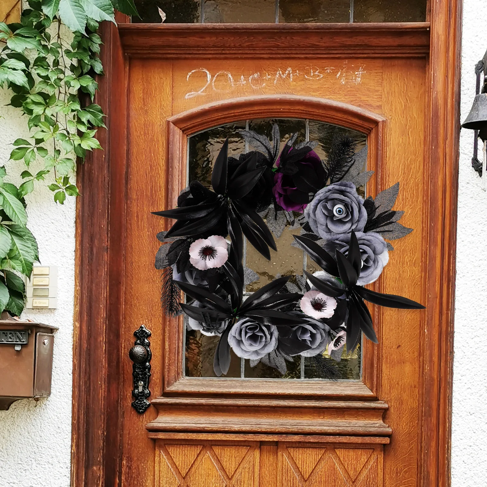

Spooky Halloween Eyeball Front Door Decorative Wall Hanging Skull Simulated Flower Garland Party Supply Outdoor Decoration