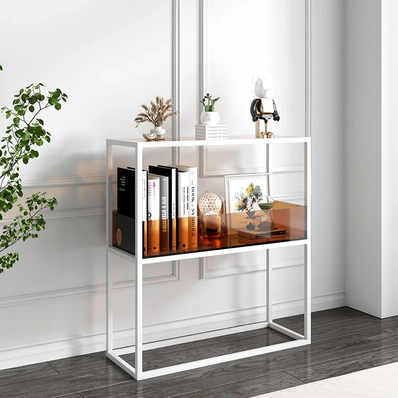 

Light luxury simple acrylic bookshelf multi-layer floor bookcase living room display rack against the wall storage rack bedroom