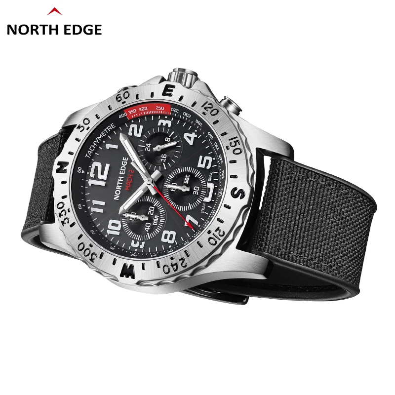 2024 NORTH EDGE Mach 2 Men\'s Sports Smartwatch New Model Waterproof Solar Powered Outdoor Backlight Features Alarm Clock Metal