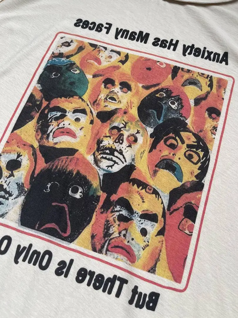 26ss Paly Men Fashion Reversible Distressed Tee Abstract Multi Face Art Graphic Print Oversized Loose Street T-shirt