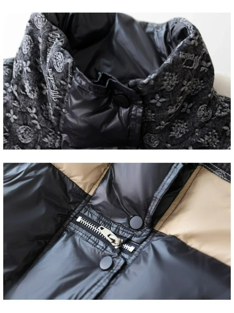 الوقوف طوق المتناقضة أسفل سترة المرأة قصيرة فضفاضة وعصرية الأبيض بطة أسفل بروتيل معاطف السترة سترة