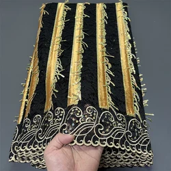 2025 African Nigerian High-Quality Sequins Embroidery Tulle Lace Fabric 5 Yards Sewing Beads Stone for Prom Dresses PS0081