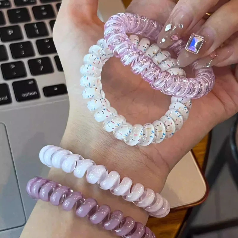 4/5 шт. в комплекте, резинки для волос для телефонного шнура, спиральные резинки для волос, желеобразный цветной принт, шнур для телефона, эластичная лента для волос, милые аксессуары для волос для девочек