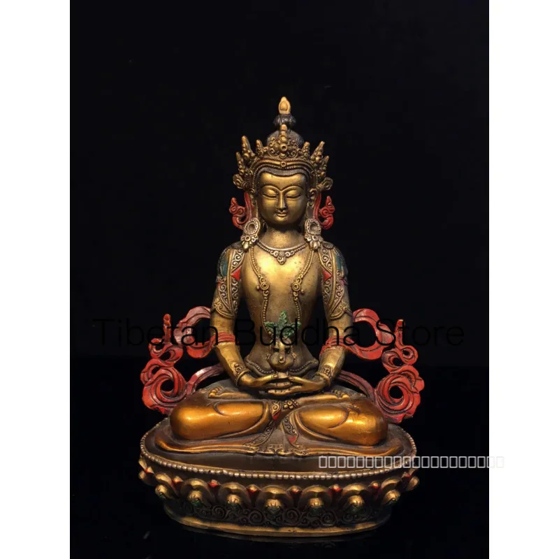 

21cm Tibetan Heritage Antique, Bronze Painted Longevity Buddha Statue